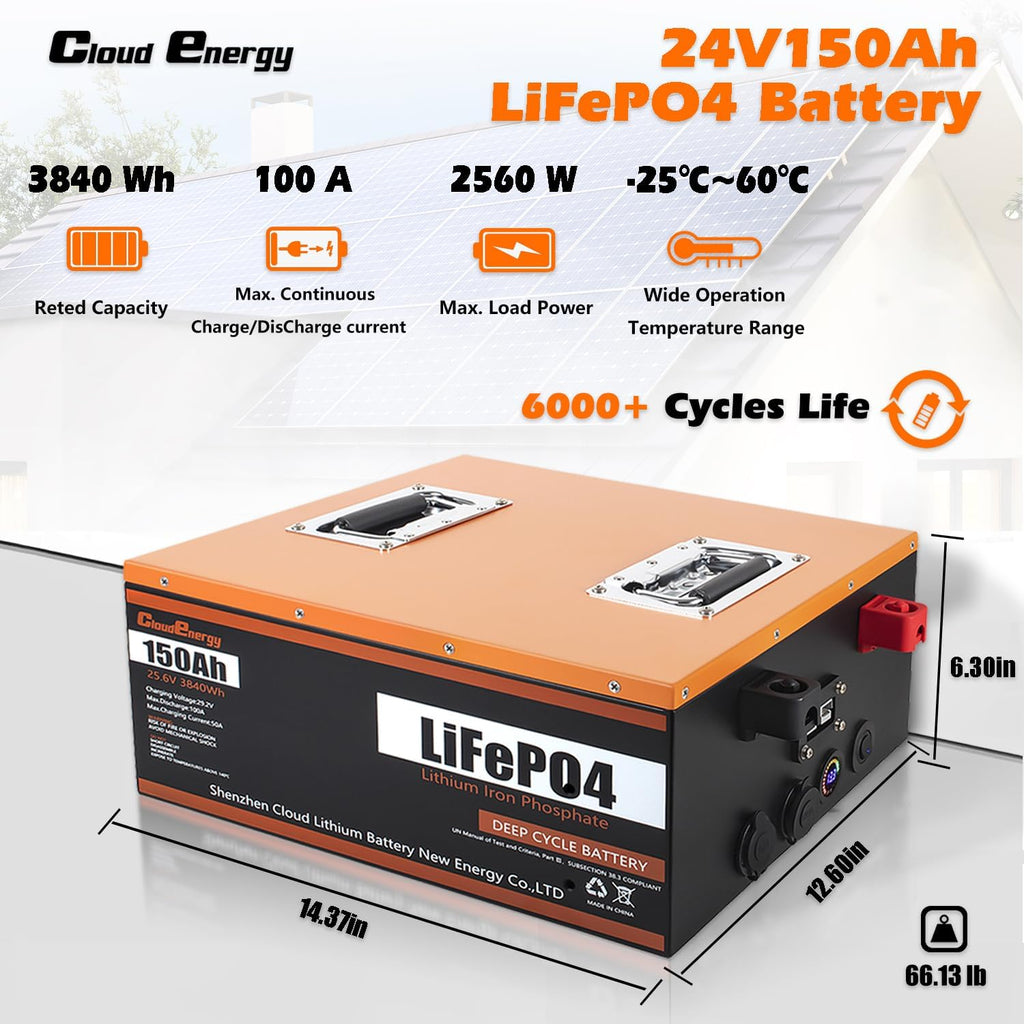 24V 150Ah 3.84kWh Deep Cycle LiFePO4 Battery with 100A BMS A826