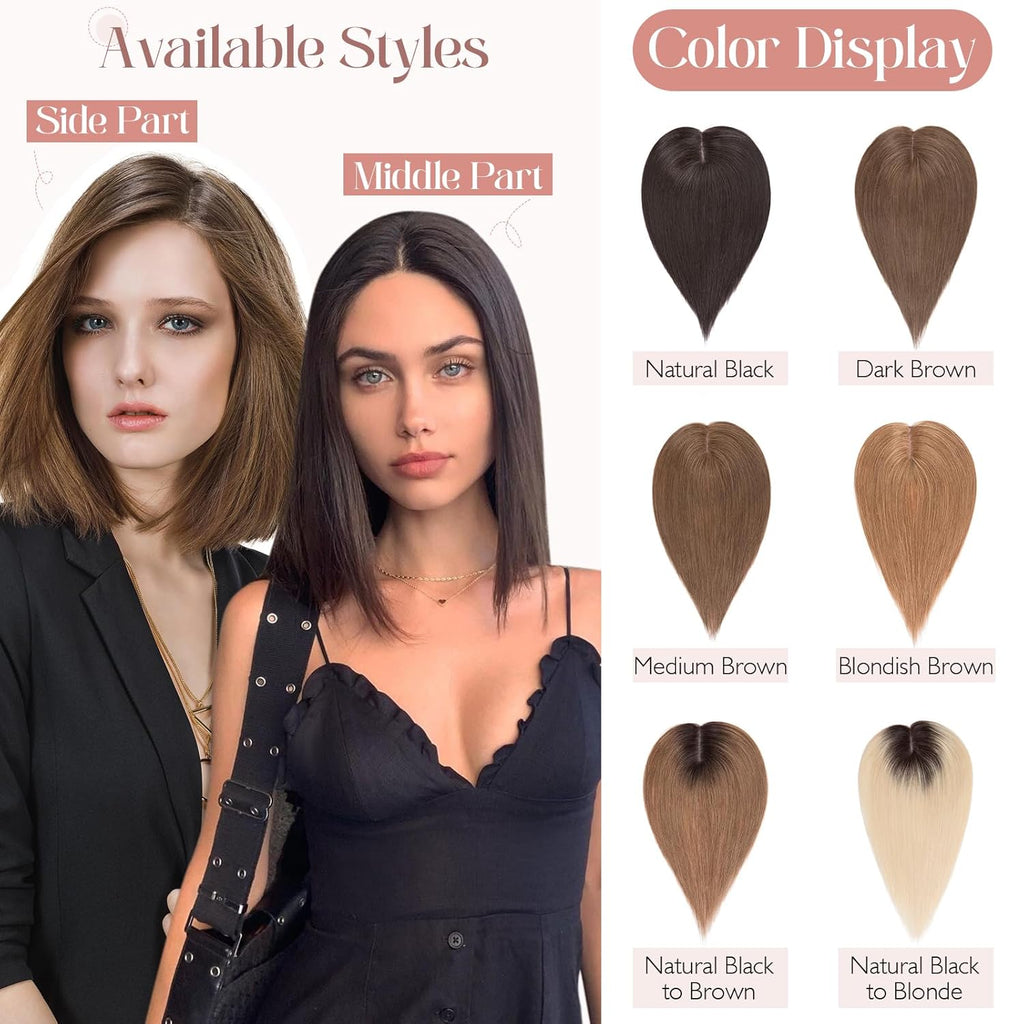 100% Human Hair Topper Silk Base Q586