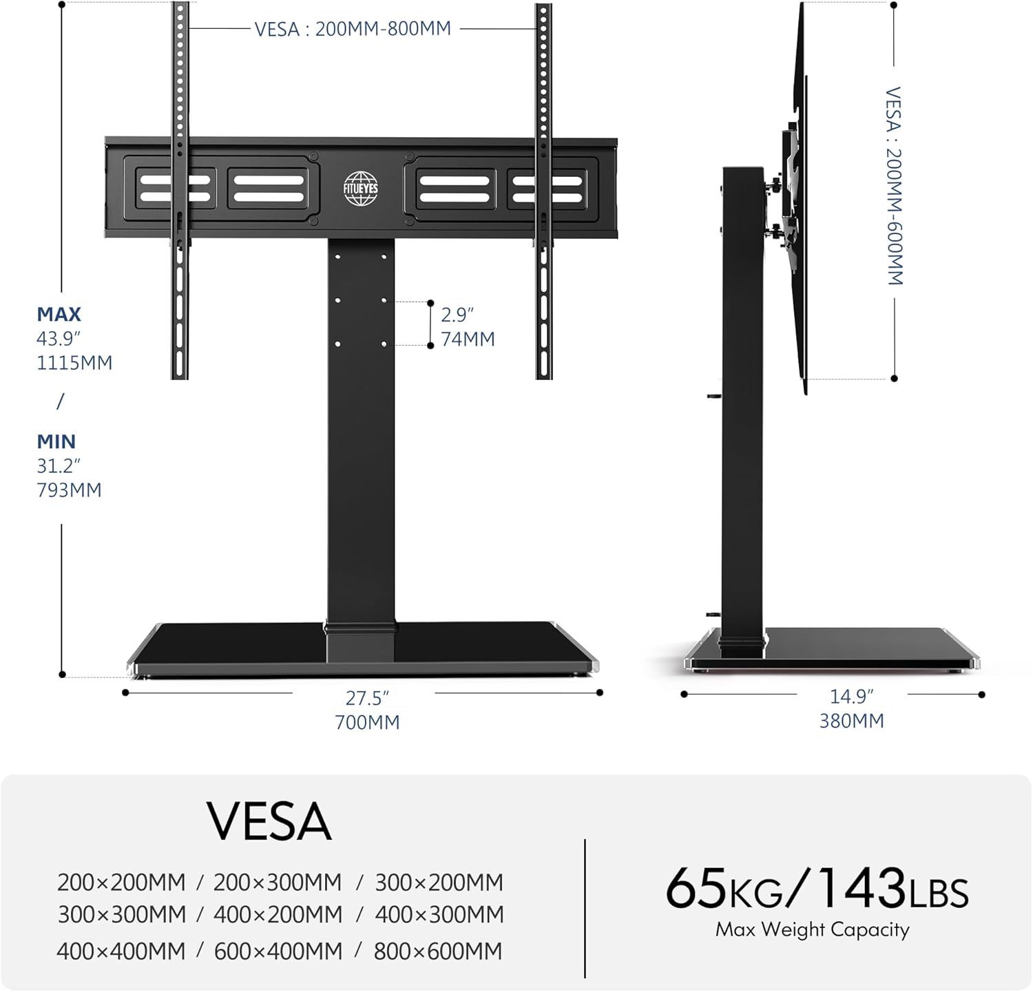 Table Top TV Stand for 50-85 inch TVs and Rolling TV Stand for 32-75 Inch TVs W673