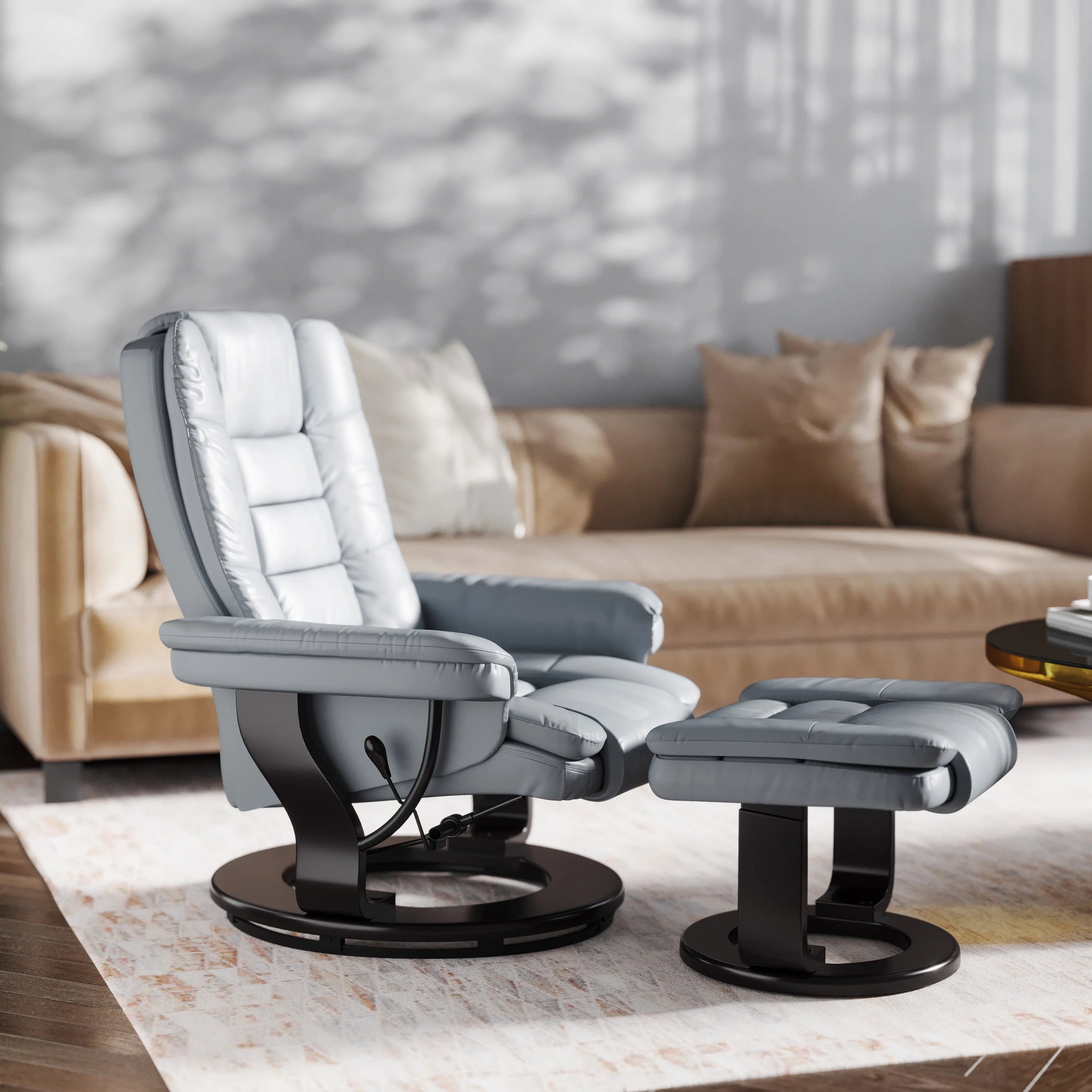 Gray Faux Leather Recliner with Ottoman K86590