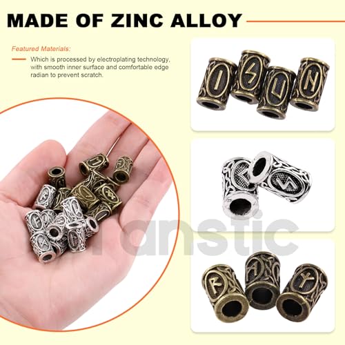 300Pcs Viking Rune Beads Hair Beard Beads Set including 5Pcs Black Pull Hairpin Quick Beader Hairpins and 200Pcs Black Rubber Bands with a Bag U339