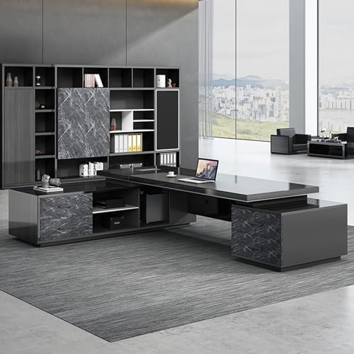 Black L-Shaped Executive Desk with Drawers 79" L x 63" W x 29.5" H Right Hand Return R396637