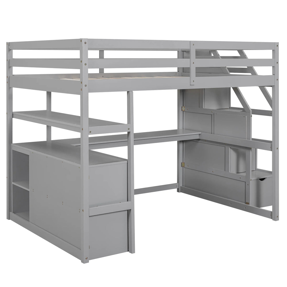 Full Wood Loft Bed with Desk, Storage Stairs, Two Drawers C833