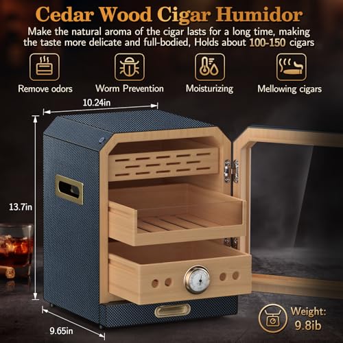 Lighted Magnetic Door Desktop Cigar Humidor Cabinet with Drawer, 3 Layer, Brown K8154
