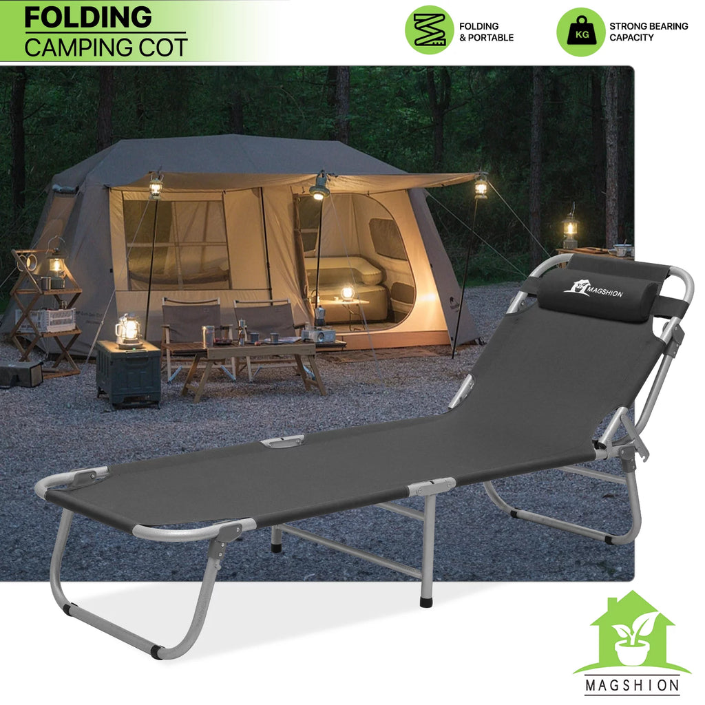 Black Portable Folding Camping Cot with Carry Bag P324