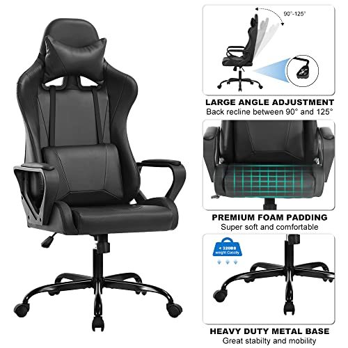 White Ergonomic PU Leather Gaming Chair with Lumbar Support Headrest K3760