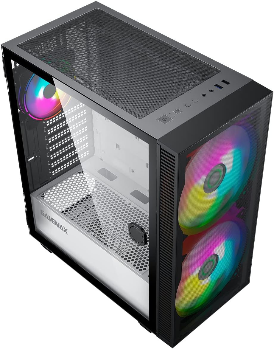 Black Mid-Tower ATX ARGB PC Gaming Case with Tempered Glass Side Panel H21223