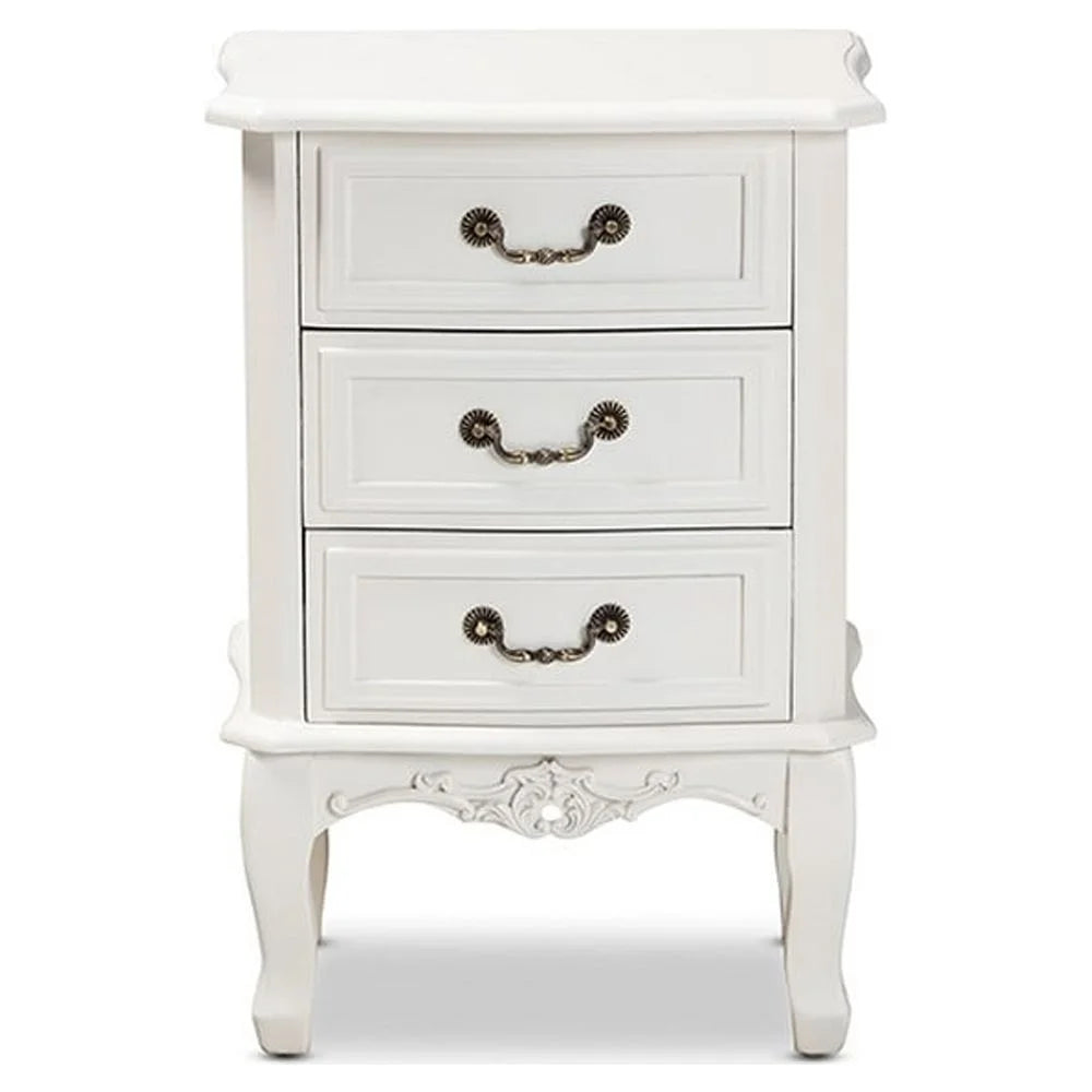 White 3-Drawer Wood Nightstand P63779