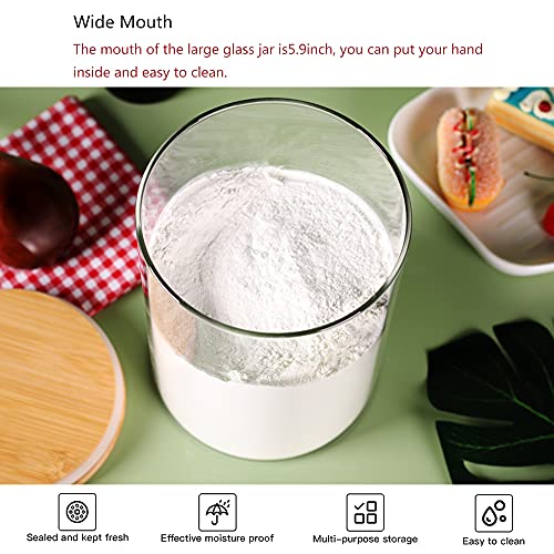 Glass Flour Container with Airtight Bamboo Lid, Large Glass Food Jar with Wooden Lid (3L) G16309