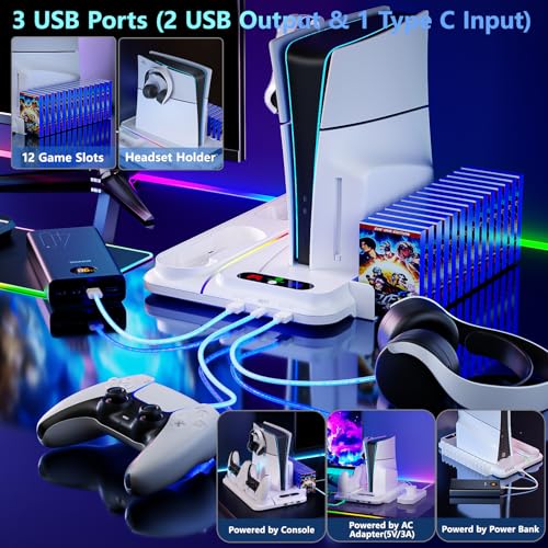 PS5 Stand with Dual Controller Charger and 3 Level Fan L4995