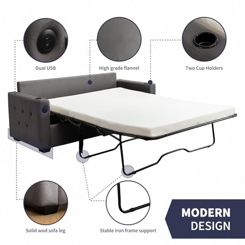 Beige Queen Pull Out Sofa Bed with Memory Foam Mattress N53835