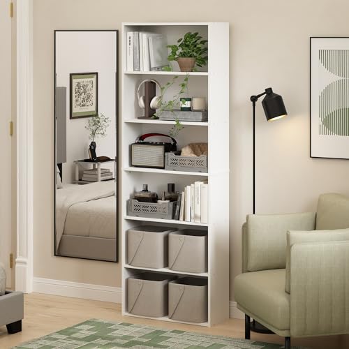 White 6-Tier Open Storage Bookcase W168
