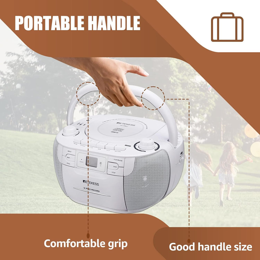 White Portable CD and Cassette Player Boombox with AM FM Radio H2971
