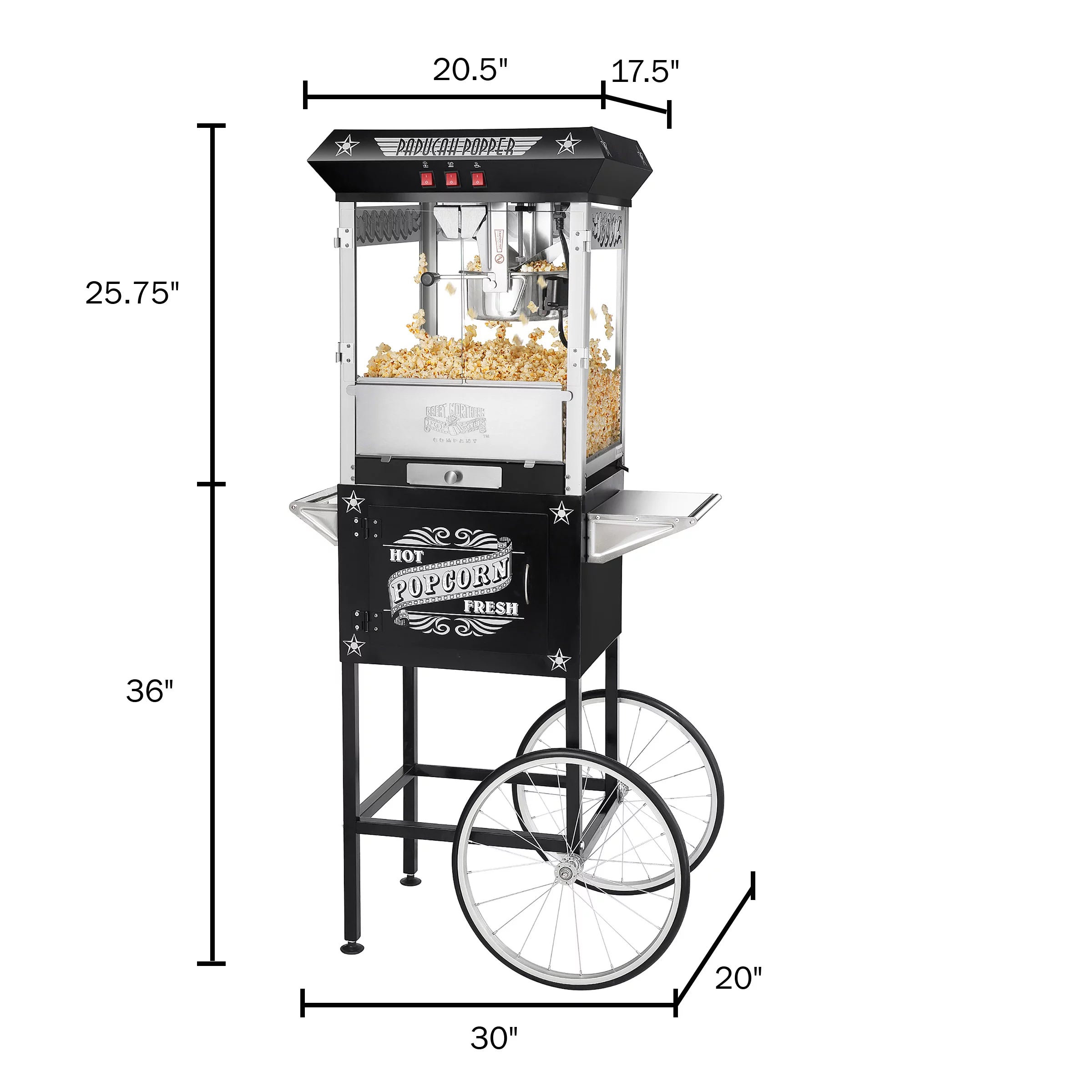 Black Antique Style 8oz Popcorn Popper Machine with Cart I5799