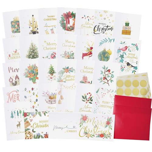 30 Unique Christmas Cards with Envelopes 4x6 and Gold Sealing Stickers Boxed Greeting Cards Set U523867