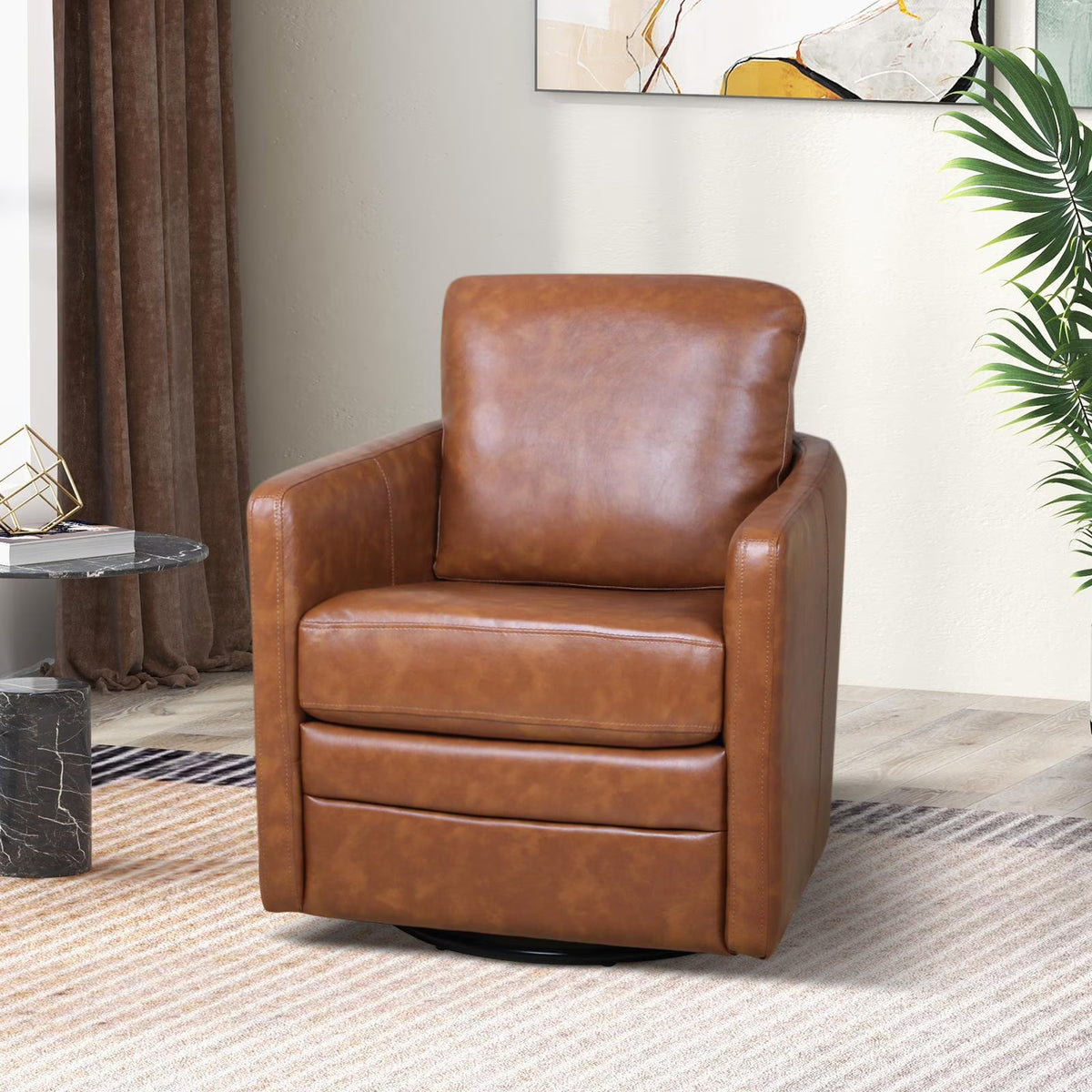 Faux Leather Swivel Accent Chair with Arms J60291