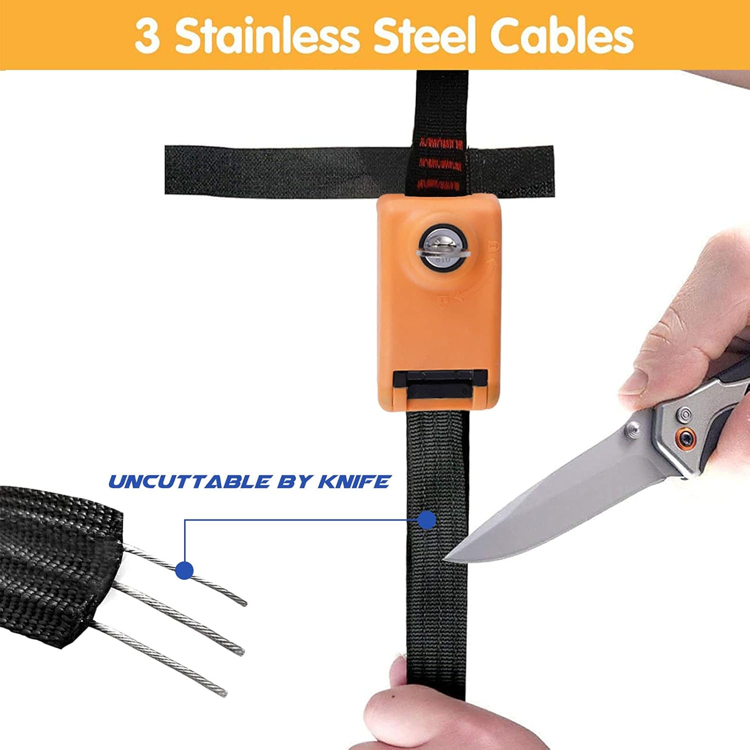 15ft Lockable Tie Down Strap with Silicone Buckle, 2 Pack (Orange) N93766