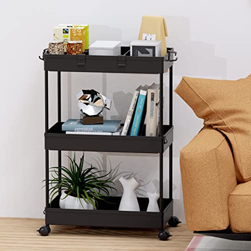 Black 3 Tier Rolling Cart with Wheels N879793