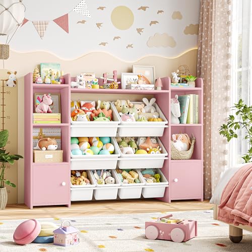 Pink 8 Toy Bins Storage Organizer with Shelf D705