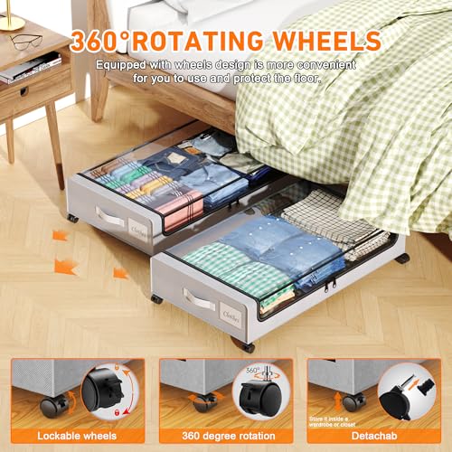 Black 2-Pack 60L Under Bed Storage Containers with Wheels and Clear Lids A895