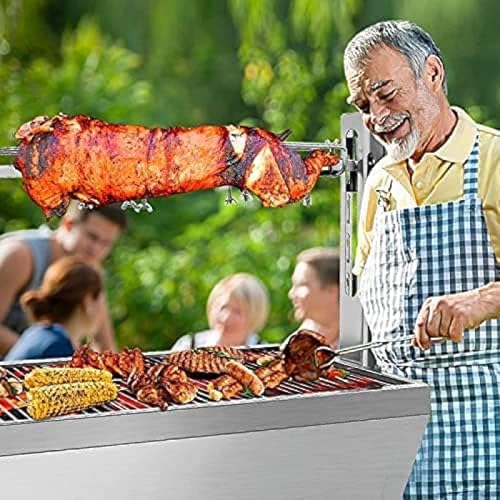 Stainless Steel Charcoal Spit Rotisserie Roaster Grill with Back Cover Guard and Baffle W769
