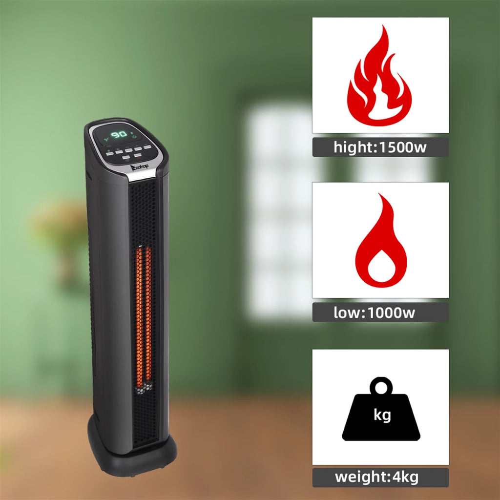 24" 1500W Quartz Infrared Electric Heater with Thermostat, Remote, 3 Modes, 12H Timer, 60 Degree Oscillating Q174