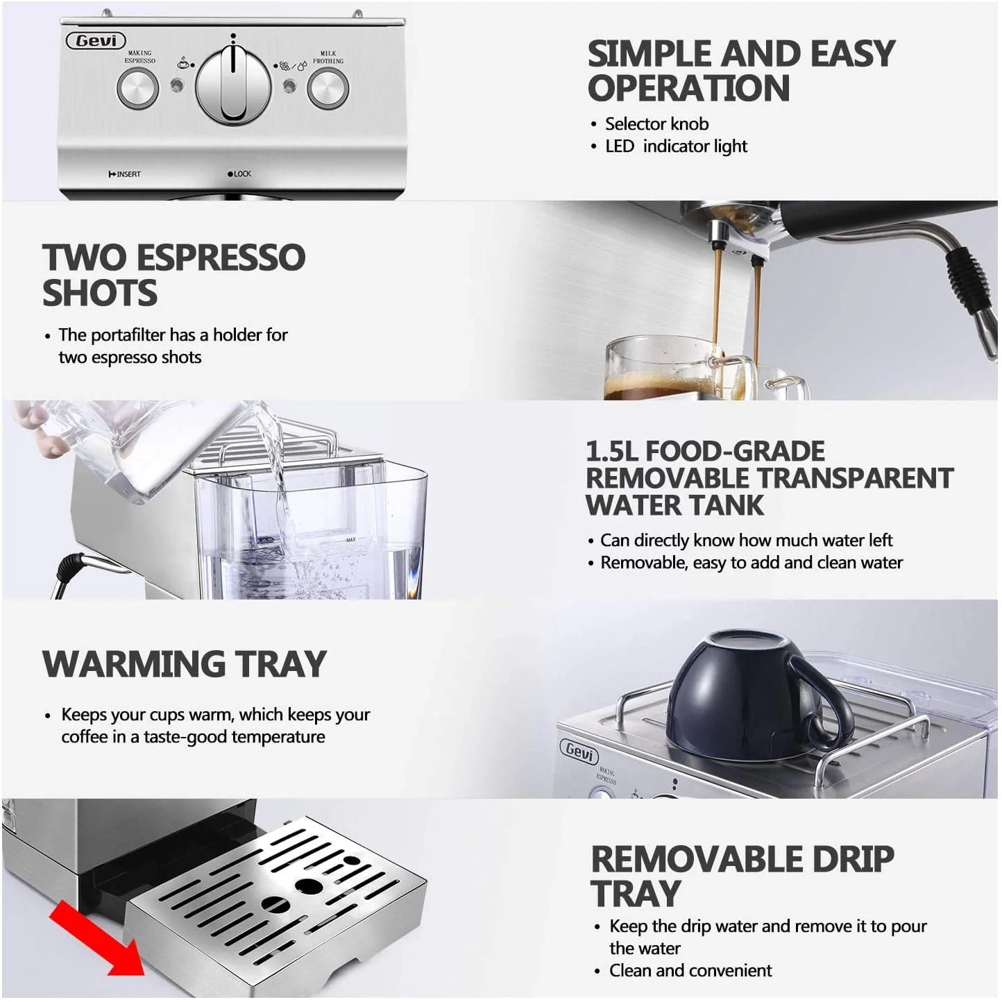 Silver Stainless Steel 15 Bar Espresso Machine H9193
