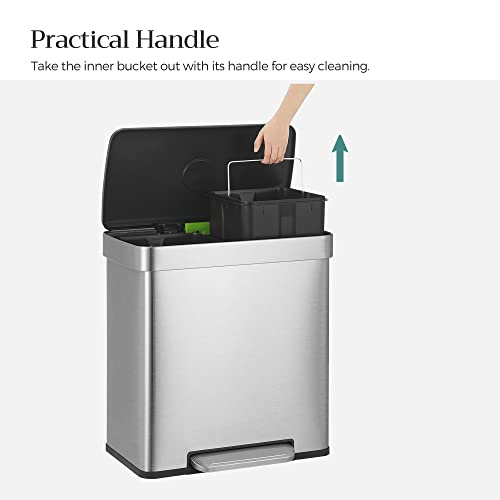 16 Gallons Dual Compartment Stainless Steel Trash Can U6077