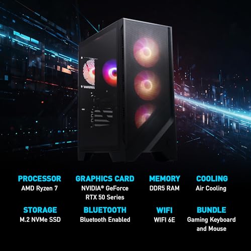 AMD R7-8700F GeForce RTX 5070 32GB DDR5 2TB m.2 NVMe SSD Windows 11 Home Gaming Desktop Y78137