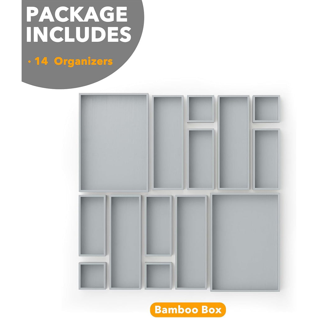 14-Piece Bamboo Drawer Organizer Storage Boxes Set A120