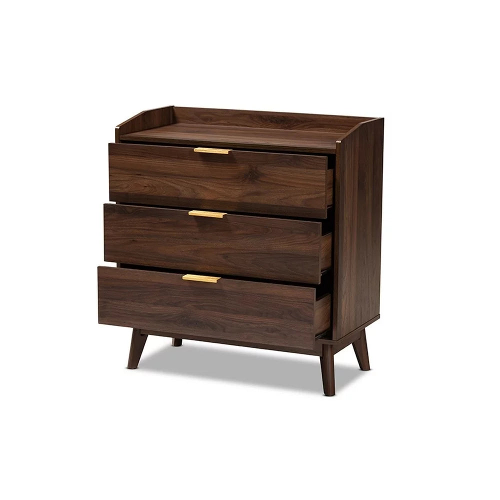 Walnut Brown 3-Drawer Wood Chest X694