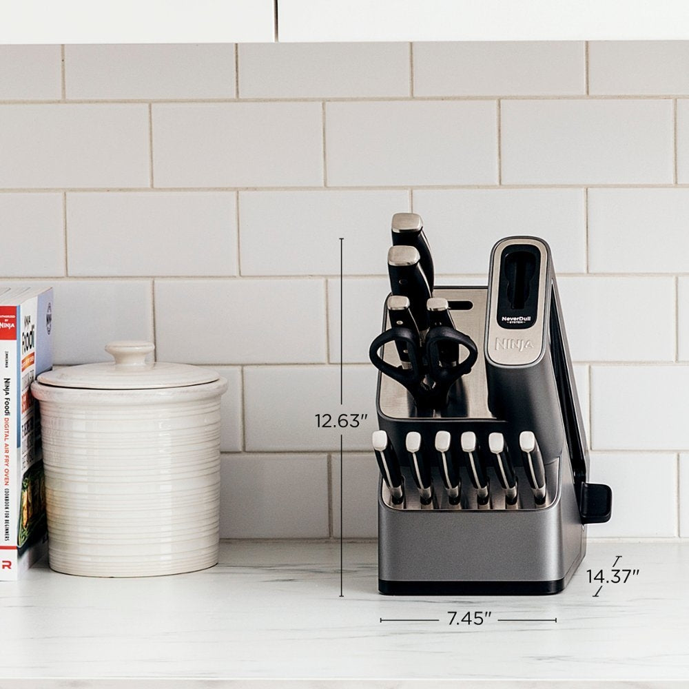 12 Piece German Stainless Steel Knife Block Set with Built-in Sharpener, Black C89100