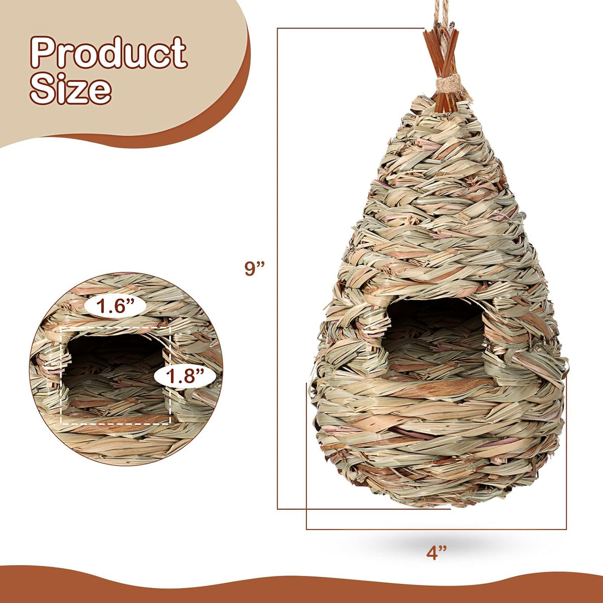 3 Pack Hummingbird Nest House with Coconut Fiber Nesting Material Red Ribbon Woven Nest H483769