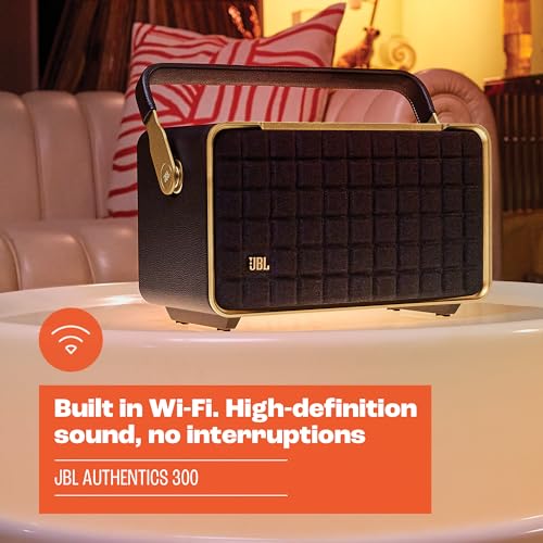 Retro Style Smart Home Speaker with Wi-Fi, Bluetooth and Voice Assistants (Black/Gold) Z976556