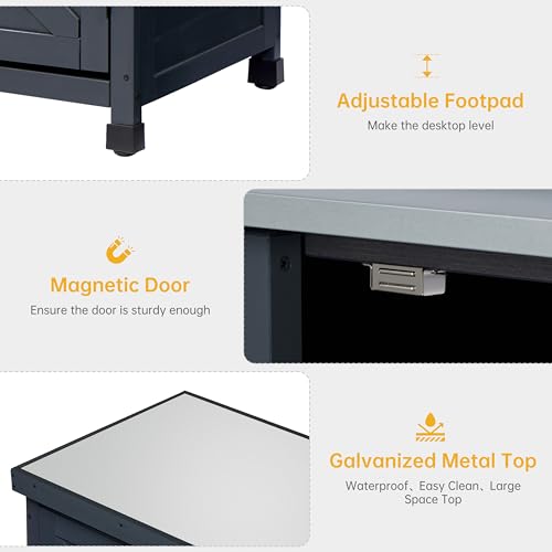 Outdoor Storage Cabinet with Metal Tabletop, 3 Adjustable Shelves E23316