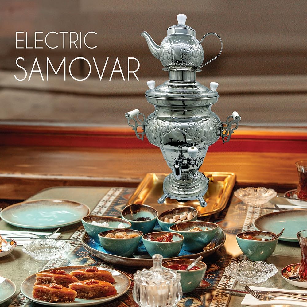 Electric Stainless Steel Samovar Tea Kettle (1 liter) Large Stainless Steel (5.0 Liters) Silver Y408