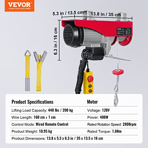 440LBS 110V Electric Hoist with Remote Control N6028