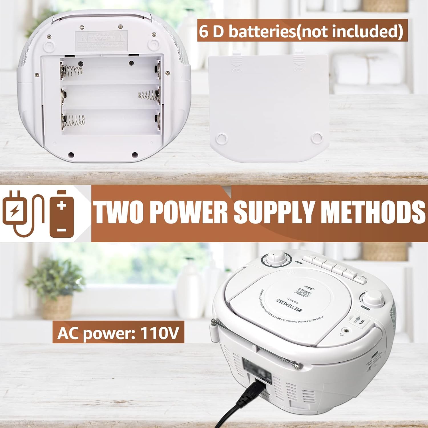 White Portable CD and Cassette Player Boombox with AM FM Radio H2971