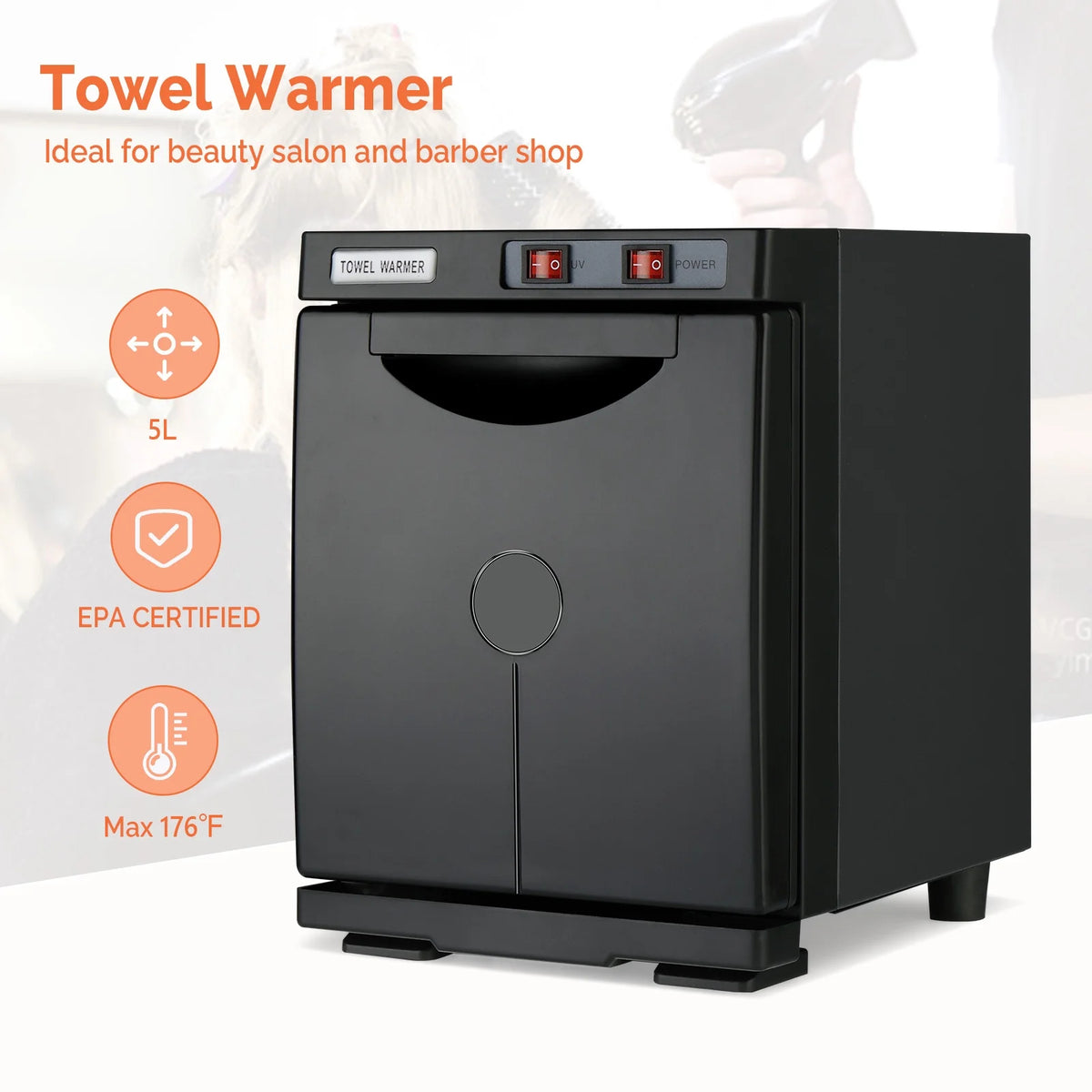 Black 5L Hot Towel Warmer UV Sterilizer Cabinet L389902