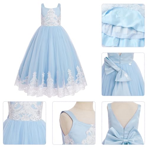 Embroidery Flower Girl Lace Dress Long Gown Tulle Dresses Y47873