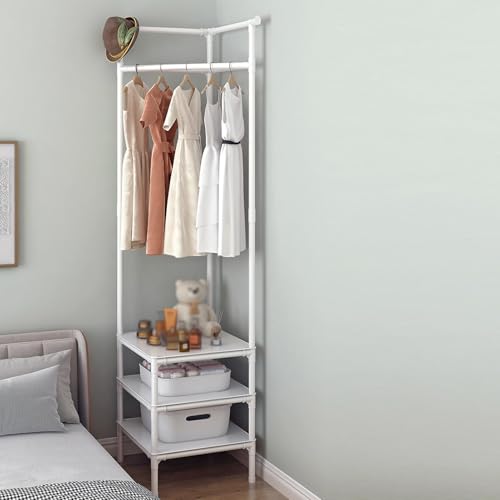 Gray 3-tiers Corner Coat Rack with Storage C52969