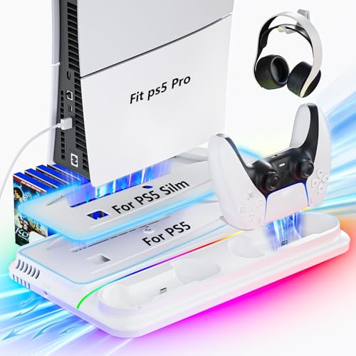 PS5 Stand with Dual Controller Charger and 3 Level Fan L4995