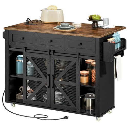 White and Walnut Rolling Kitchen Island with Storage M94580
