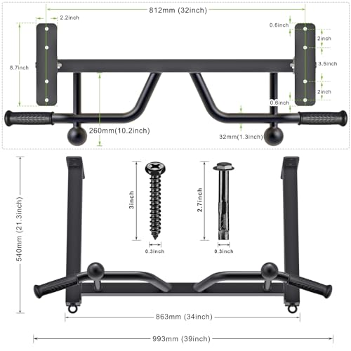 32" Ceiling Mounted Heavy Duty Pull Up Bar with Punching Bag Hanger and Resistance Bands C46598