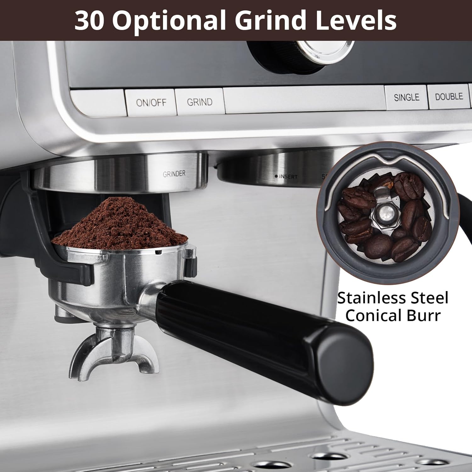 Stainless Steel Espresso Maker 20 Bar Pressure 2.8L Water Tank W334199