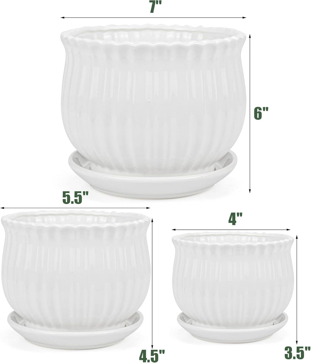 Ceramic Flower Plant Pots with Saucer, Set of 3 in Different Sizes Q396