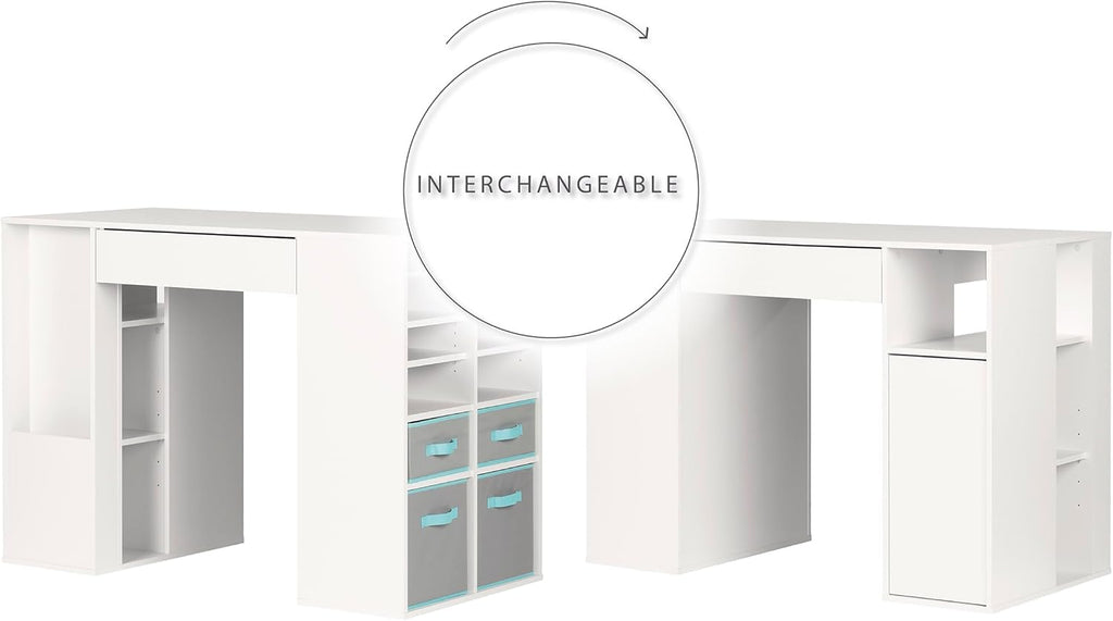 Pure White Counter-Height Craft Table with 4 baskets E428