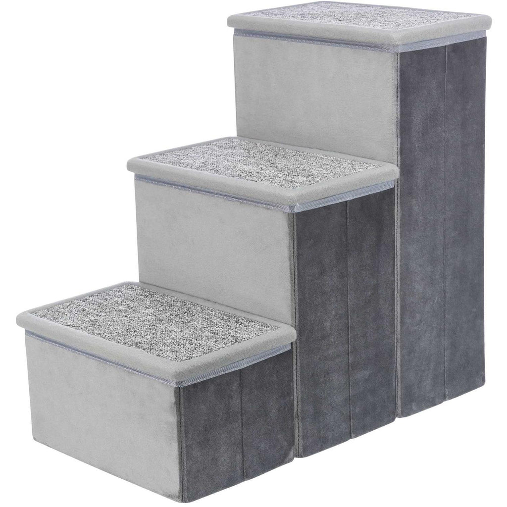 Velour Foldable 3-Step Pet Stairs with Storage I8163