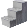 Velour Foldable 3-Step Pet Stairs with Storage I8163