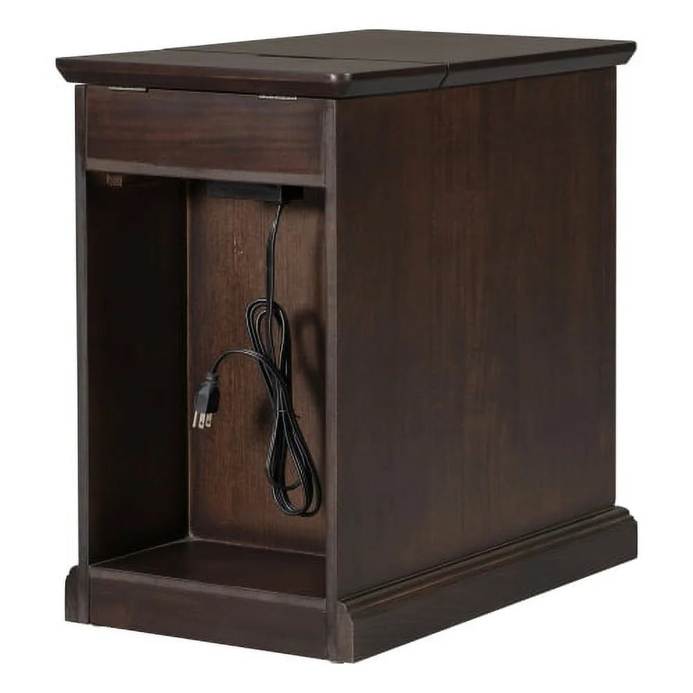 Antique Espresso End Table with USB Ports Drawer and Cup Holders G555681